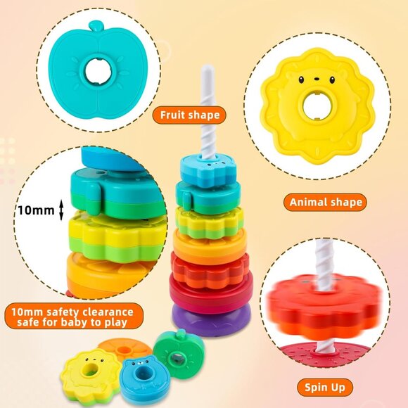 Baby Spinning Stacking Toys for Toddlers Ring Stacker(1 Set) - Picture 4 of 10